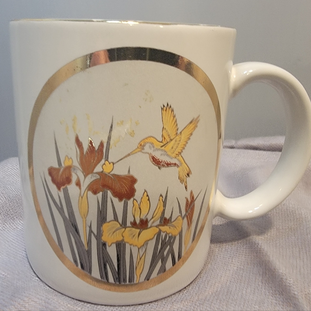 Vintage Art of Chokin Japanese Bird Butterfly Themed Gilded GOLD Cup